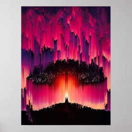 Digitaler Glitch-Sonnenuntergang-Horizont Poster