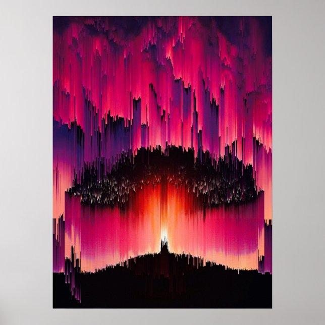 Digitaler Glitch-Sonnenuntergang-Horizont Poster (Vorne)