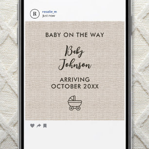 Digitaler Minimalist Linen Luxus-Baby-Neuigkeit Ankündigung