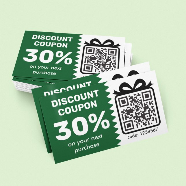 Digitaler Rabattcoupon mit dem Logo "QR Code" grün Visitenkarte (Von Creator hochgeladen)