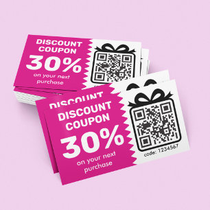 Digitaler Rabattcoupon mit QR-Code Logo rosa Visitenkarte