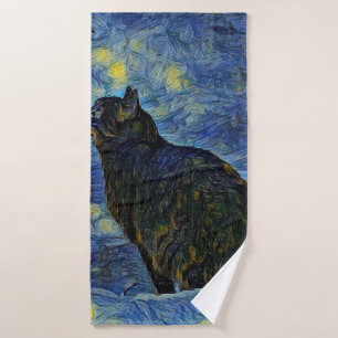 Digitales Bild Shambhala Katze in Vincent Van Gogh Badehandtuch
