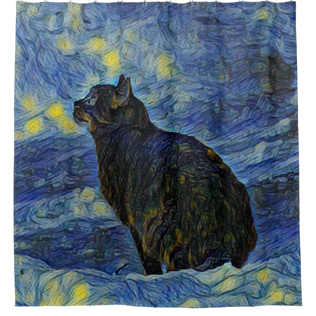 Digitales Bild Shambhala Katze in Vincent Van Gogh Duschvorhang (Vorderseite)