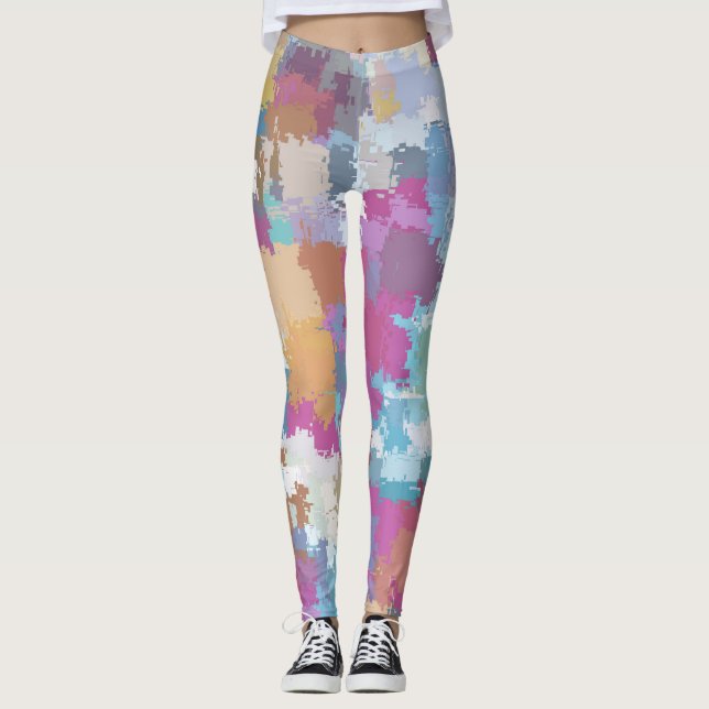 Digitales Camouflage Blau-Gelb-Rosa-Muster Leggings (Vorderseite)