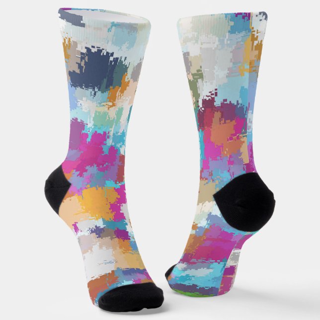 Digitales Camouflage Blau-Gelb-Rosa-Muster Socken (Gewinkelt)