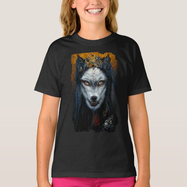 Digitales Kunstportrait eines Werwolfs T-Shirt (Vorderseite)