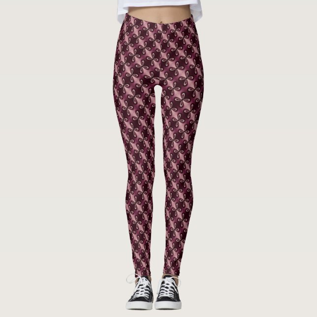 Digitales Muster des Burgundy Red Floral Petal Leggings (Vorderseite)