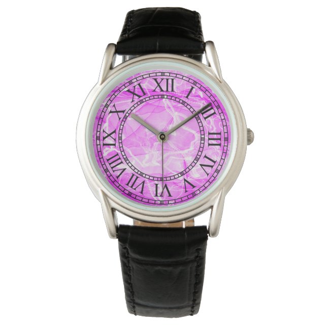 Digitales Papier aus Marmor rosa Armbanduhr (Vorderseite)