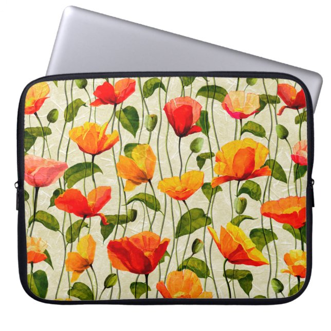 Digitales Papier-Mohnblumen-Muster Laptopschutzhülle (Vorderseite)