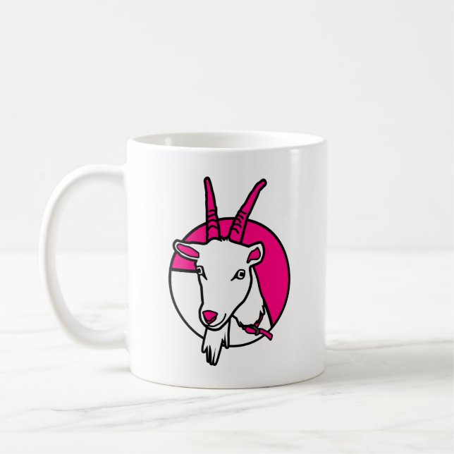 Digitales Portrait des rosa Comic Goat Kaffeetasse (Links)