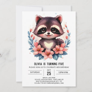 Digitales Raccoon-Mädchen zum Geburtstag von Kinde Einladung