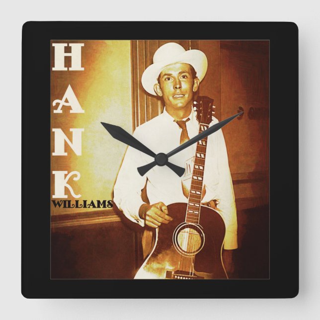 Digitales Werk von Hank Williams Quadratische Wanduhr (Vorderseite)