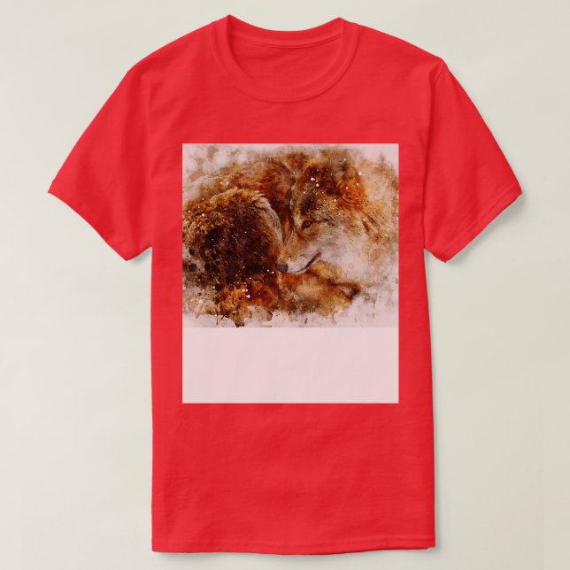 Digitales Wolf Aquarellbild T-Shirt (Design vorne)