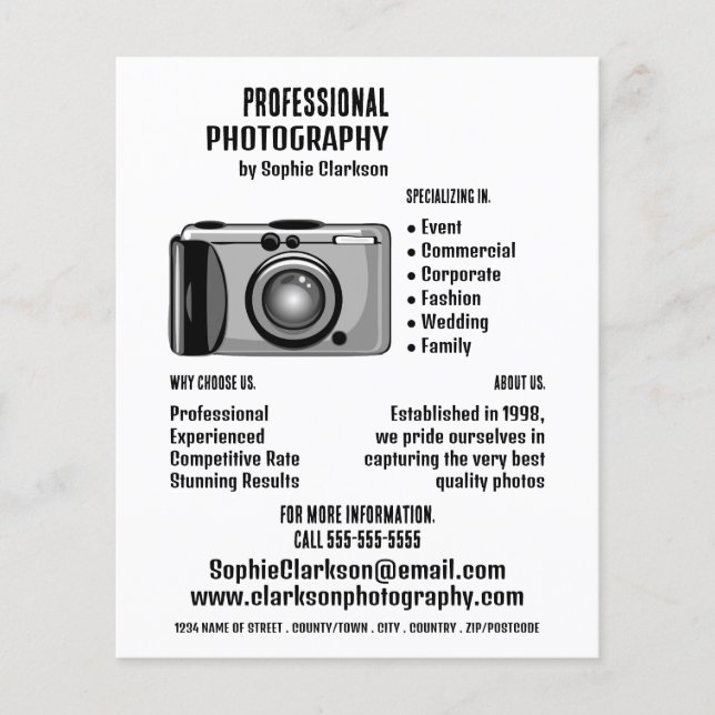 Digitalkamera Icon Fotograf, Miete für Fotografie Flyer (Vorne)