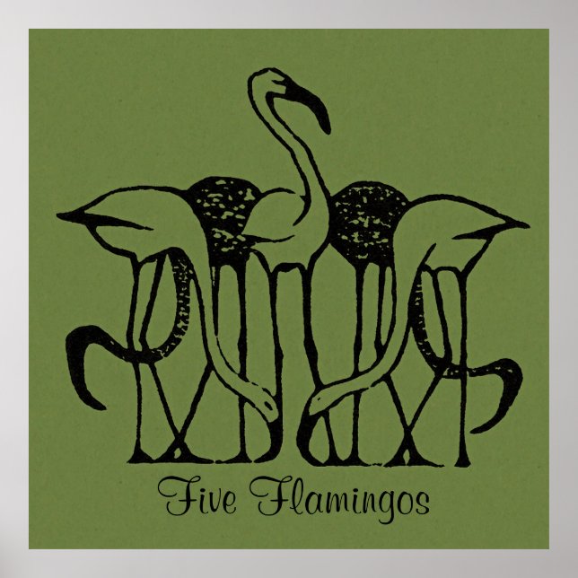 Dijsselhof - Fünf Flamingos, schöne Kunst, Poster (Vorne)
