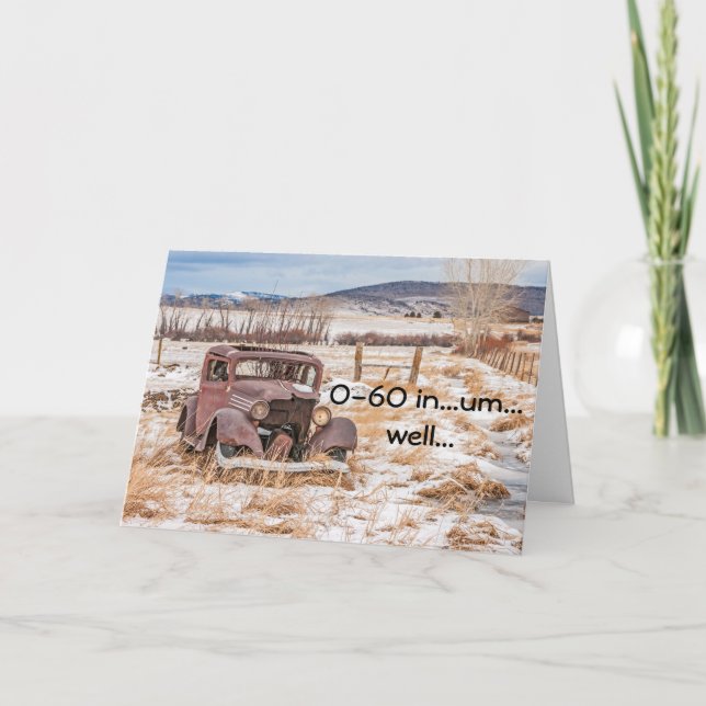 Dilapidiertes, robustes antikes Auto im Schnee Karte (Vorderseite)