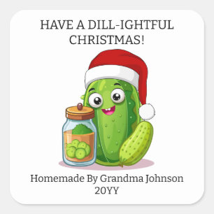 Dill‑frohe Weihnachts-Einmachglas-Aufkleber Quadratischer Aufkleber