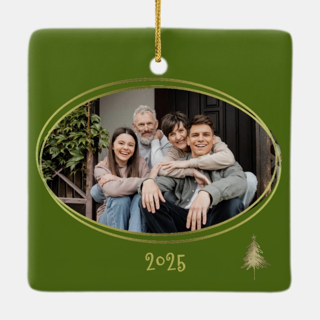 Dill Green Pink & Gold Christmas Trees  Keramikornament (Rückseite)