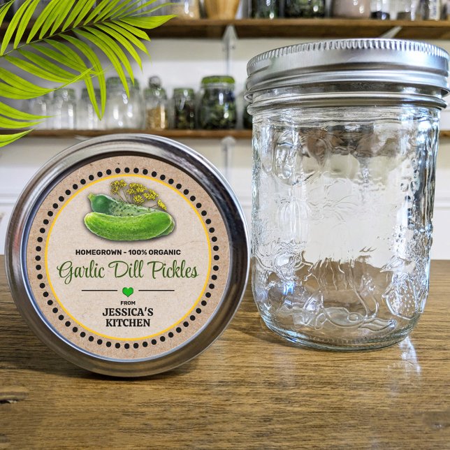Dill Pickle Canning Jar Kraft Papier Style Label Runder Aufkleber (Von Creator hochgeladen)