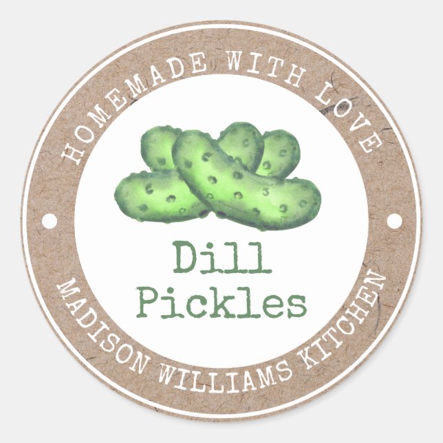 Dill Pickle Canning Label | Eigenart mit Liebe Runder Aufkleber (Vorderseite)