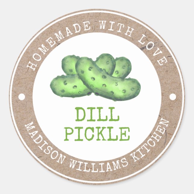 Dill Pickle Homemade mit Liebe auf Imitate Kraft P Runder Aufkleber (Vorderseite)