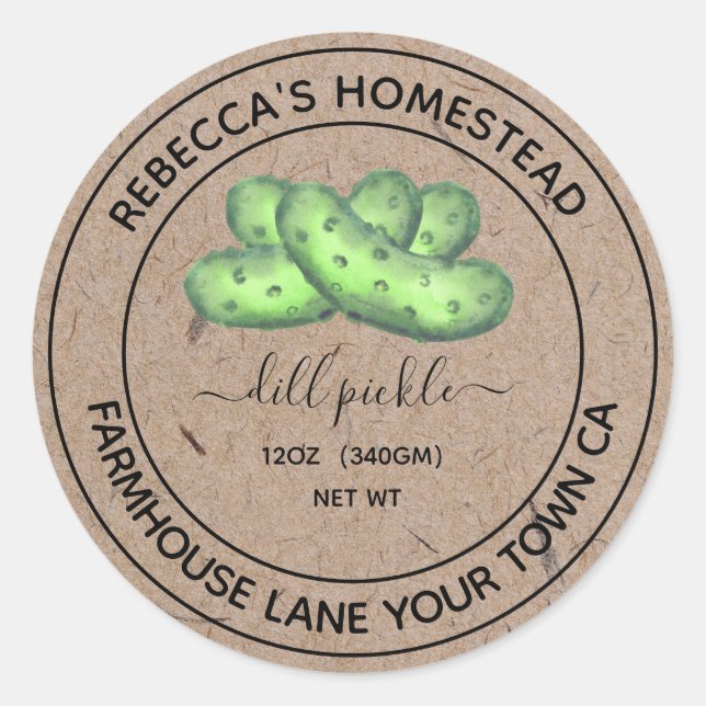 Dill Pickle Kraft Papier Canning Jar Labels Runder Aufkleber (Vorderseite)