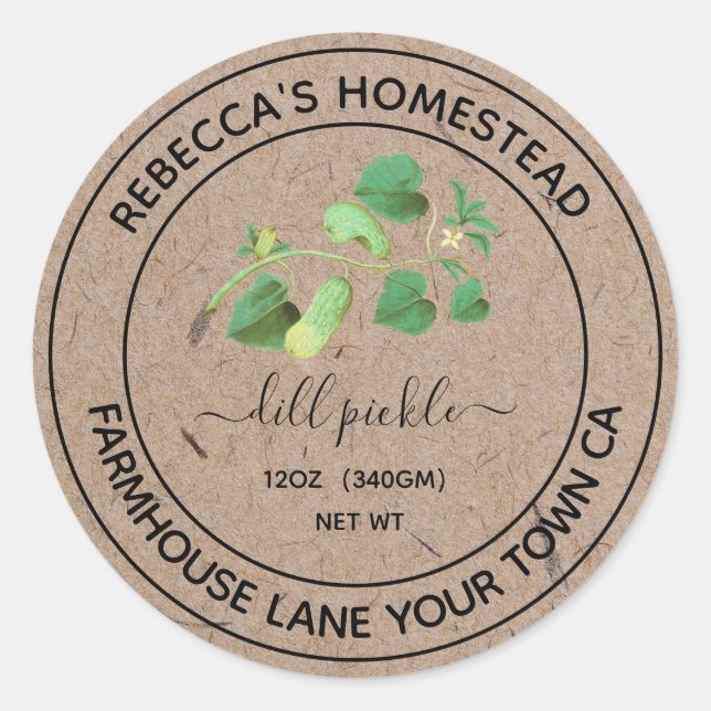 Dill Pickle Kraft Papier Canning Jar Labels Runder Aufkleber (Vorderseite)