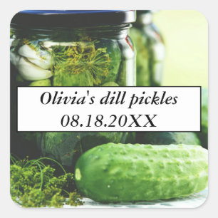 Dill Pickles Mason Jars Cucumbers hausgemachte Leb Quadratischer Aufkleber