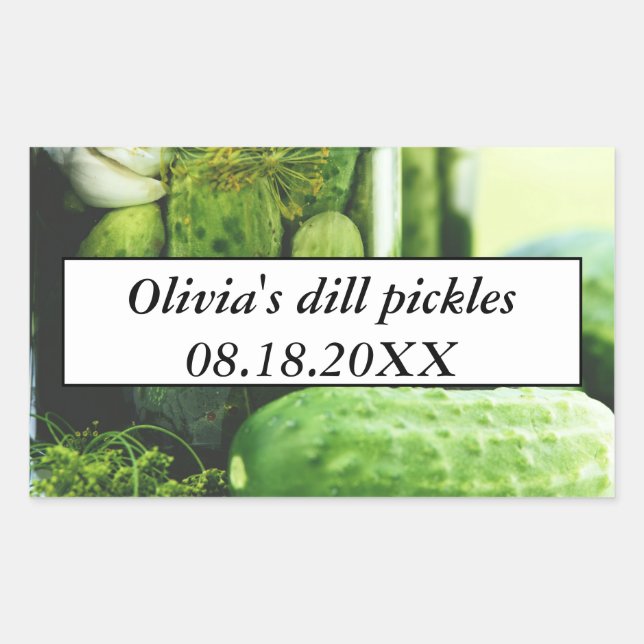 Dill Pickles Mason Jars Cucumbers hausgemachte Leb Rechteckiger Aufkleber (Vorderseite)
