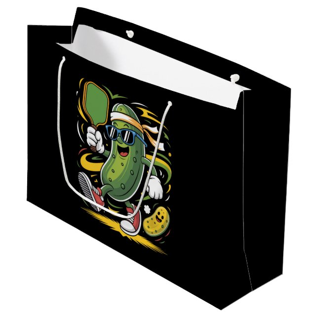 Dillgurke spielt Pickleball Große Geschenktüte (Vorderseite Schrägansicht)