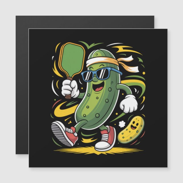 Dillgurke spielt Pickleball Magnetkarte (Vorne/Hinten)