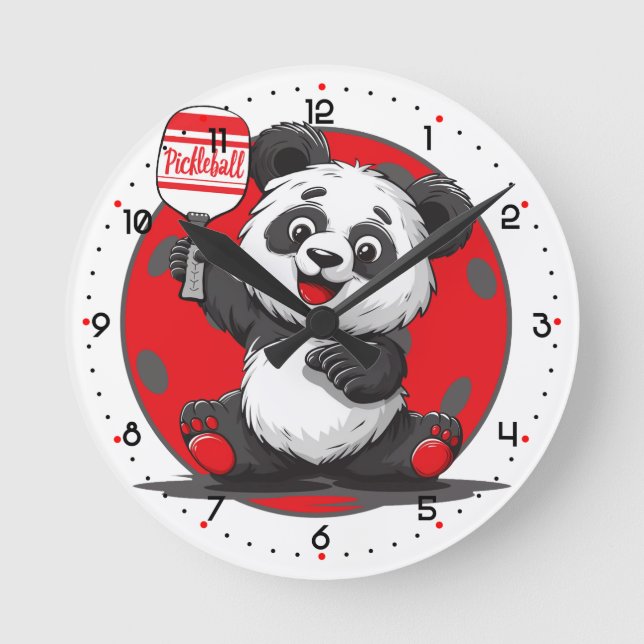DillgurkePanda Smash Zeit Pickleball Runde Wanduhr (Vorderseite)