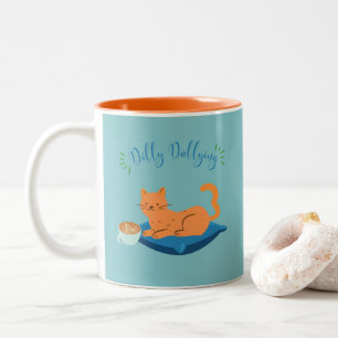 Dilly Dallying Orange Cat Zweifarbige Tasse