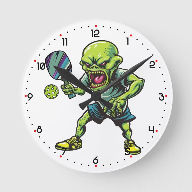 Dillzorian Menace Pickleball Runde Wanduhr (Vorderseite)