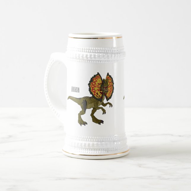 Dilophosaurus-Cartoon Bierglas (Vorderseite Links)