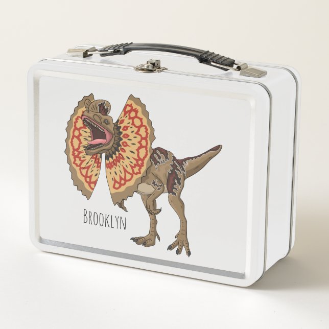 Dilophosaurus-Cartoon Metall Brotdose (Vorderseite)