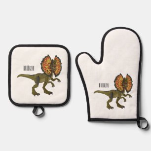Dilophosaurus-Cartoon Ofenhandschuh & Topflappen-Set