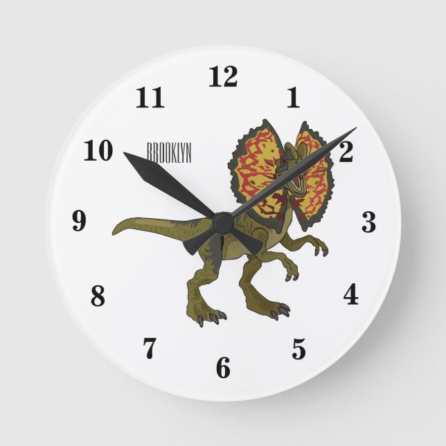 Dilophosaurus-Cartoon Runde Wanduhr (Vorderseite)