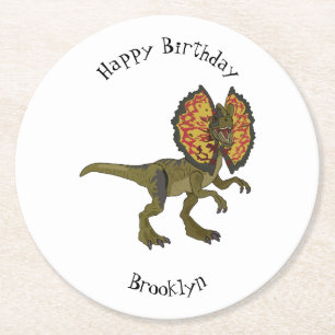 Dilophosaurus-Cartoon Runder Pappuntersetzer