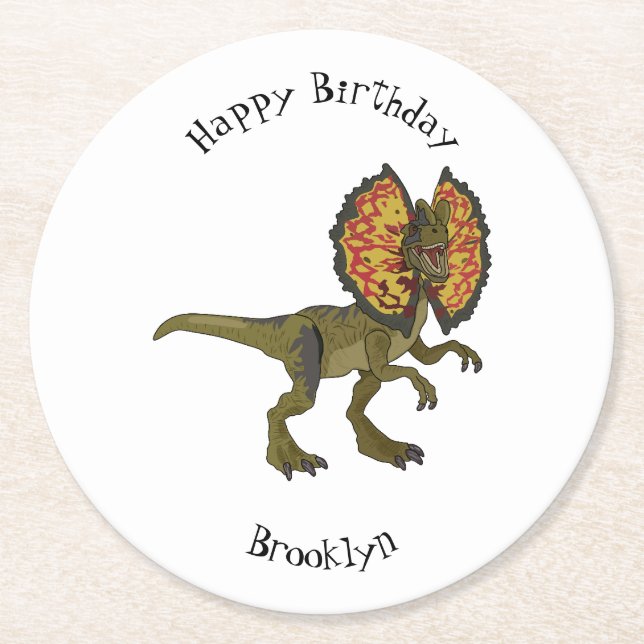 Dilophosaurus-Cartoon Runder Pappuntersetzer (Vorderseite)