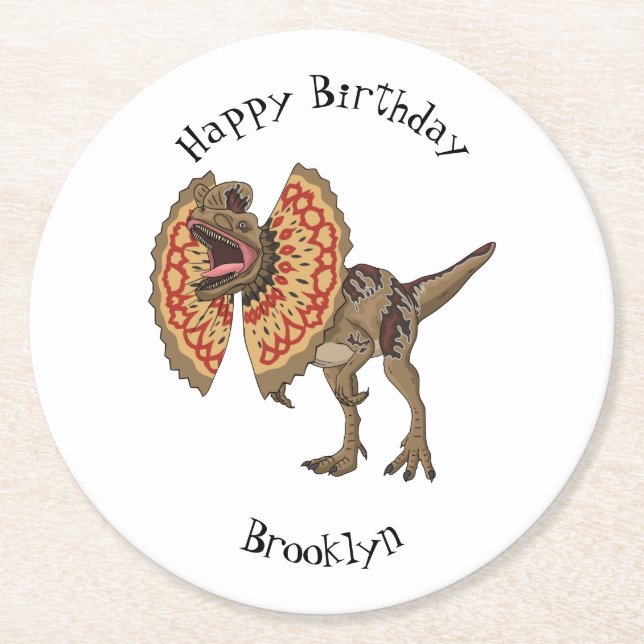Dilophosaurus-Cartoon Runder Pappuntersetzer (Vorderseite)