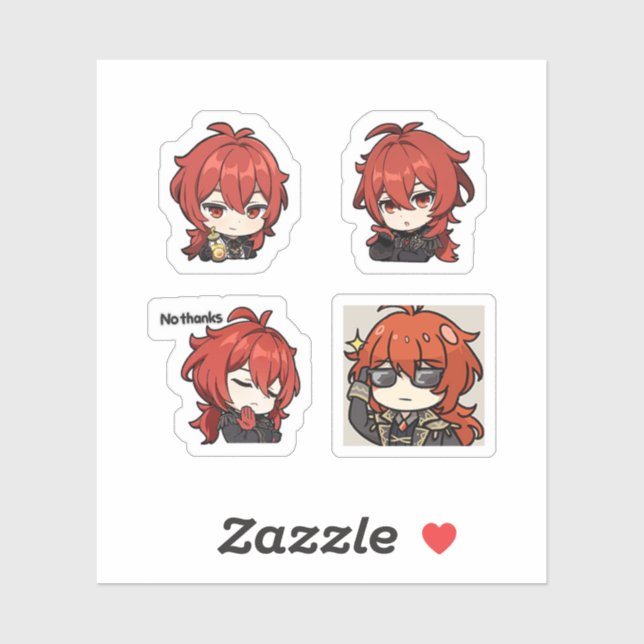 Diluc Genshin Impact 4er Stickerbogen Aufkleber (Blatt)