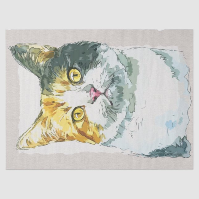 Dilute Calico Cat Watercolor Sketch Seidenpapier (Vorderseite)