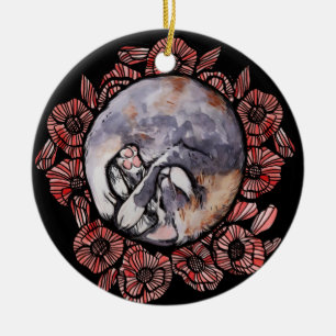 Dilute Calico Kitty Cat Red Poppy Blume Cats Keramik Ornament