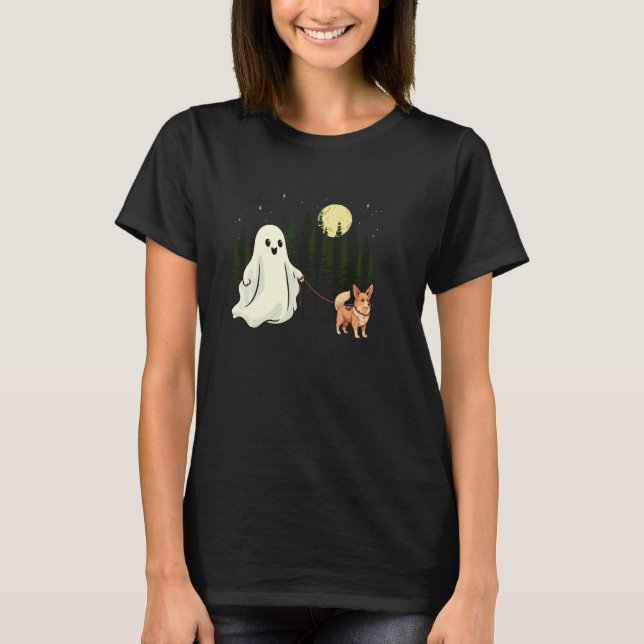 Dilute Sable Corgi Walking Ghost Halloween Funny K T-Shirt (Vorderseite)