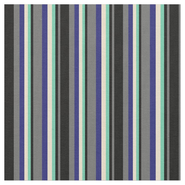 Dim Gray, Black, Aquamarine, Tan & Midnight Blue Stoff (Nahaufnahme)