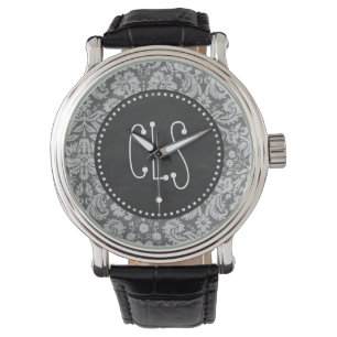 Dim Gray Damask; Retro-Khalkboard Armbanduhr