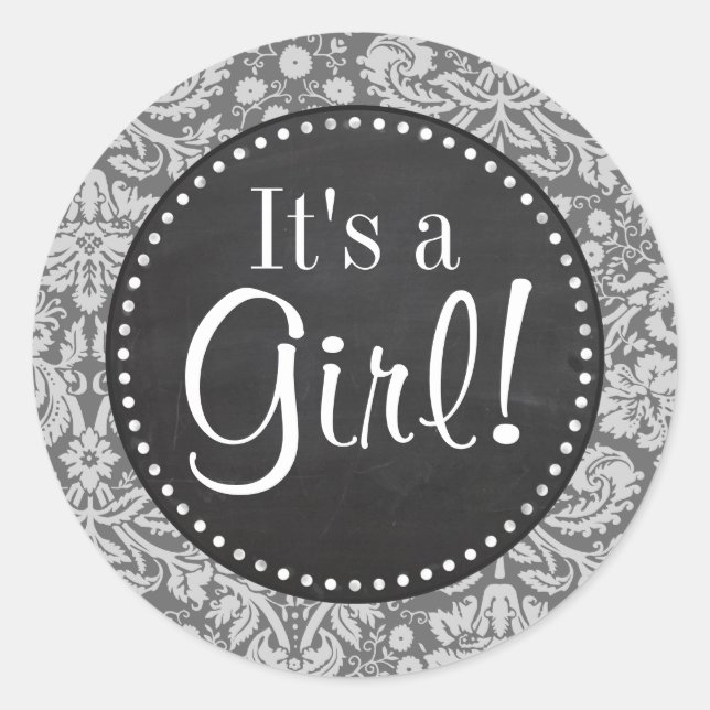 Dim Gray Damask; Retro-Khalkboard Runder Aufkleber (Vorderseite)