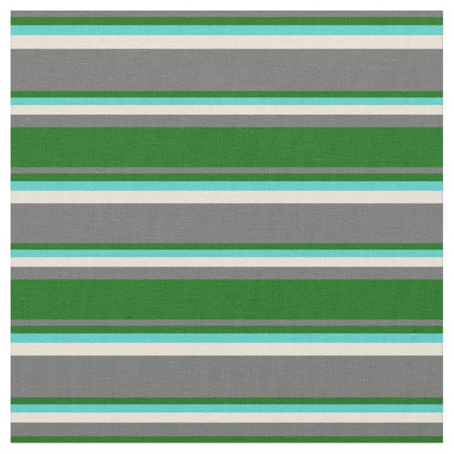 Dim Gray, Dark Green, Türkis und Bisque Lines Stoff (Nahaufnahme)