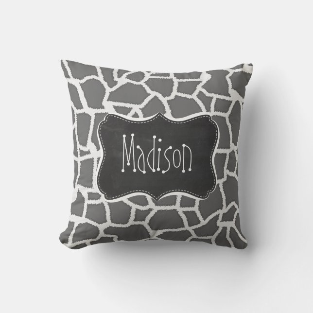 Dim Gray Giraffe Animal Print, Chalkboard Kissen (Vorderseite)
